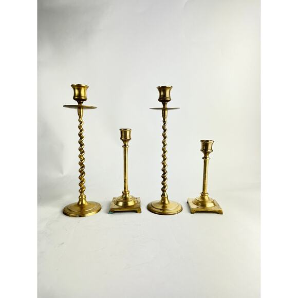 Vintage Lot Two Sets Brass Candle Sticks Wedding Holiday Decor - Picture 3 of 7